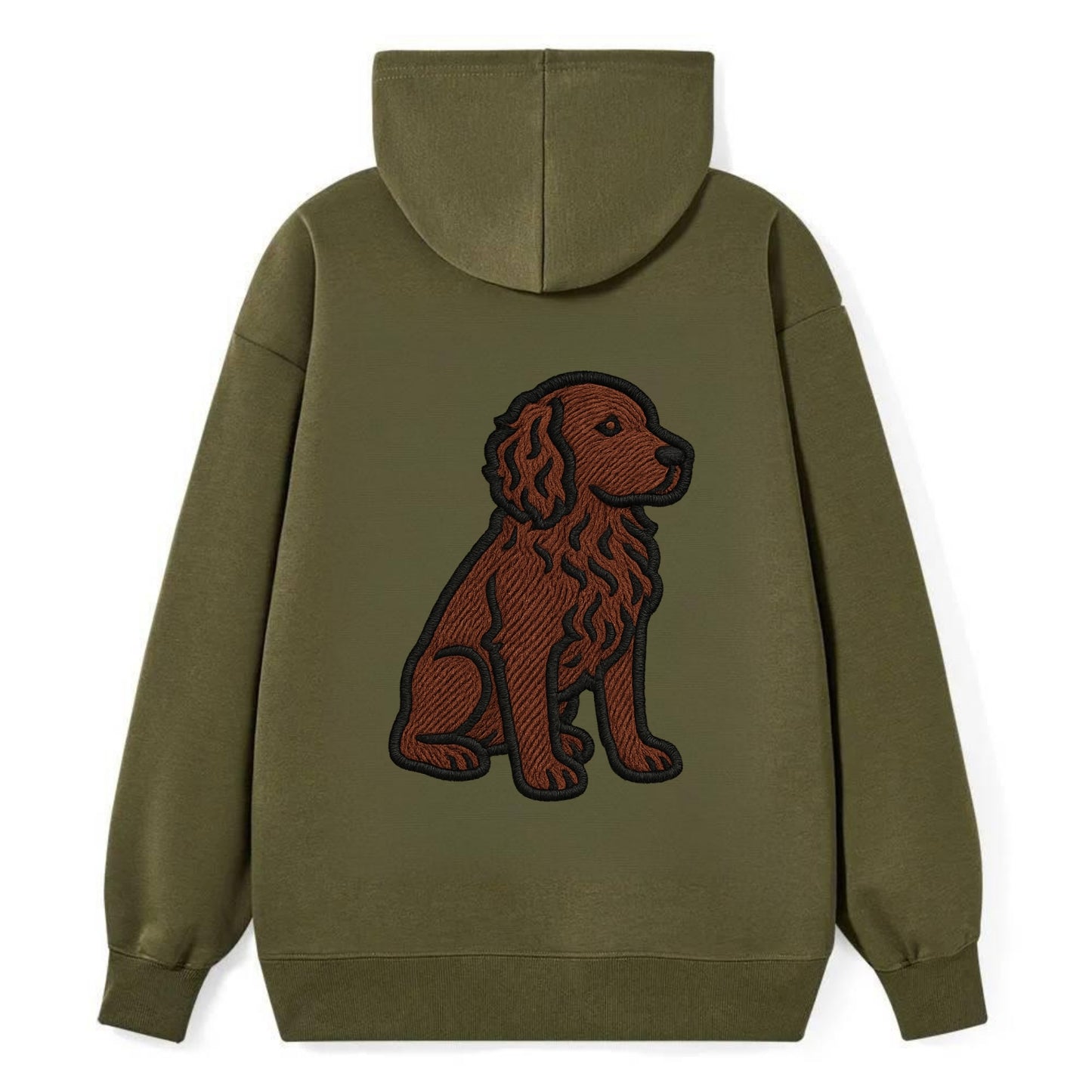 Boykin Spaniel - Rich chocolate brown wavy coat embroidered sitting pose - Classic Pullover Hoodie - ArmyGreen