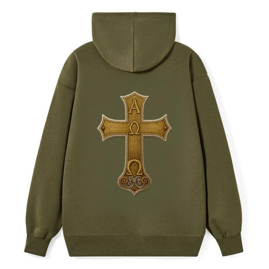 Alpha Omega Cross  - Classic Pullover Hoodie - ArmyGreen