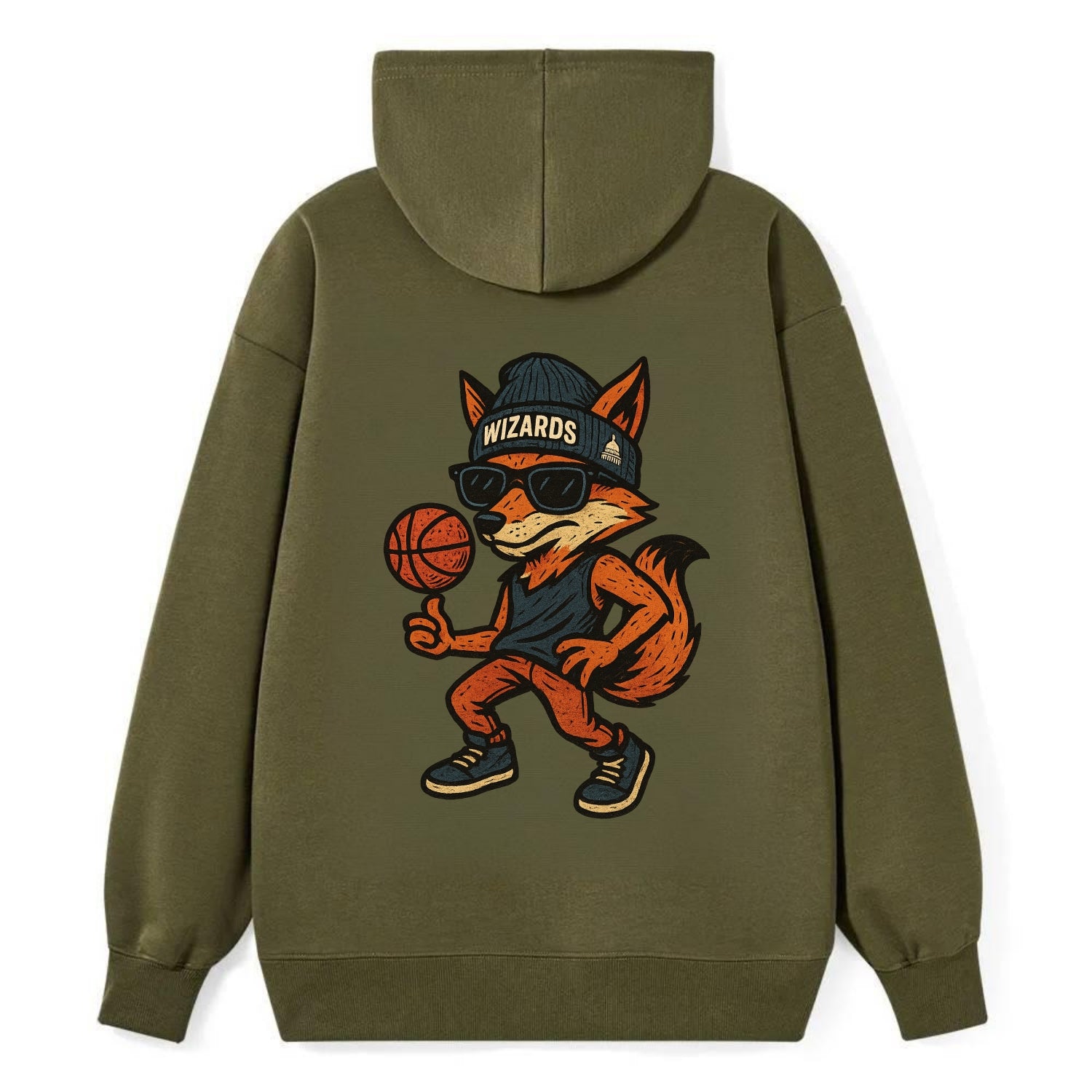 Washington Fox wearing Wizards beanie with capitol patch and wayfarer - Classic Pullover Hoodie - ArmyGreen
