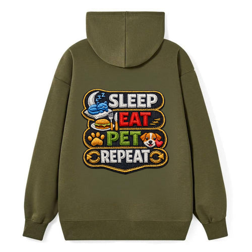 SLEEP EAT PET REPEAT - daily routine icons in multicolor , pet life - Classic Pullover Hoodie