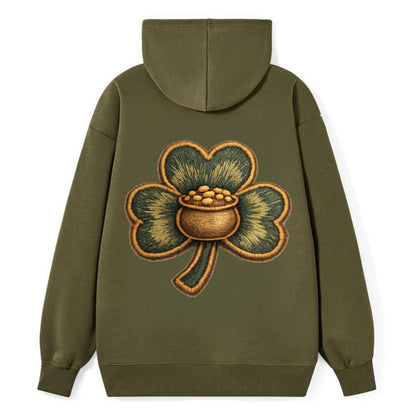 ST PATRICKS CLOVER - lucky clover with gold in green and gold , Irish luck - Classic Pullover Hoodie - ArmyGreen
