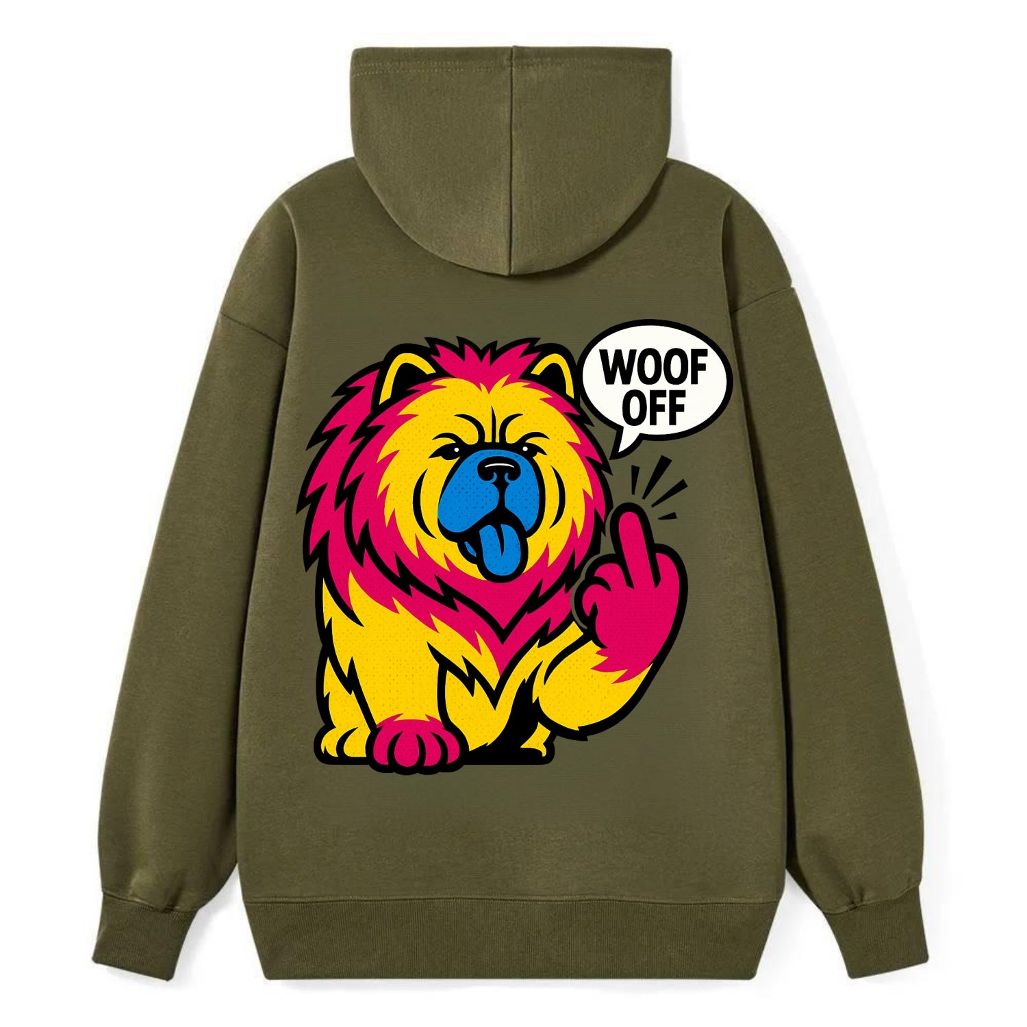 Chow Chow with lion mane and blue-black tongue, fluffy dignified paw up - Classic Pullover Hoodie - ArmyGreen