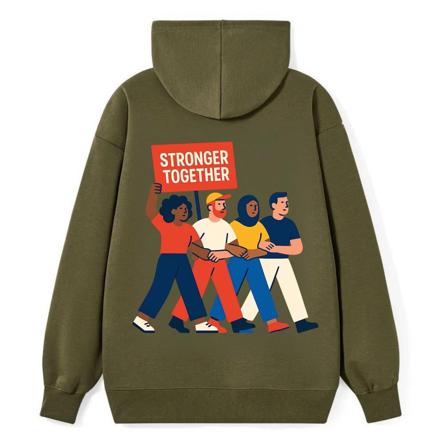 Peaceful protesters marching with linked arms - "Stronger Together" - - Classic Pullover Hoodie - ArmyGreen