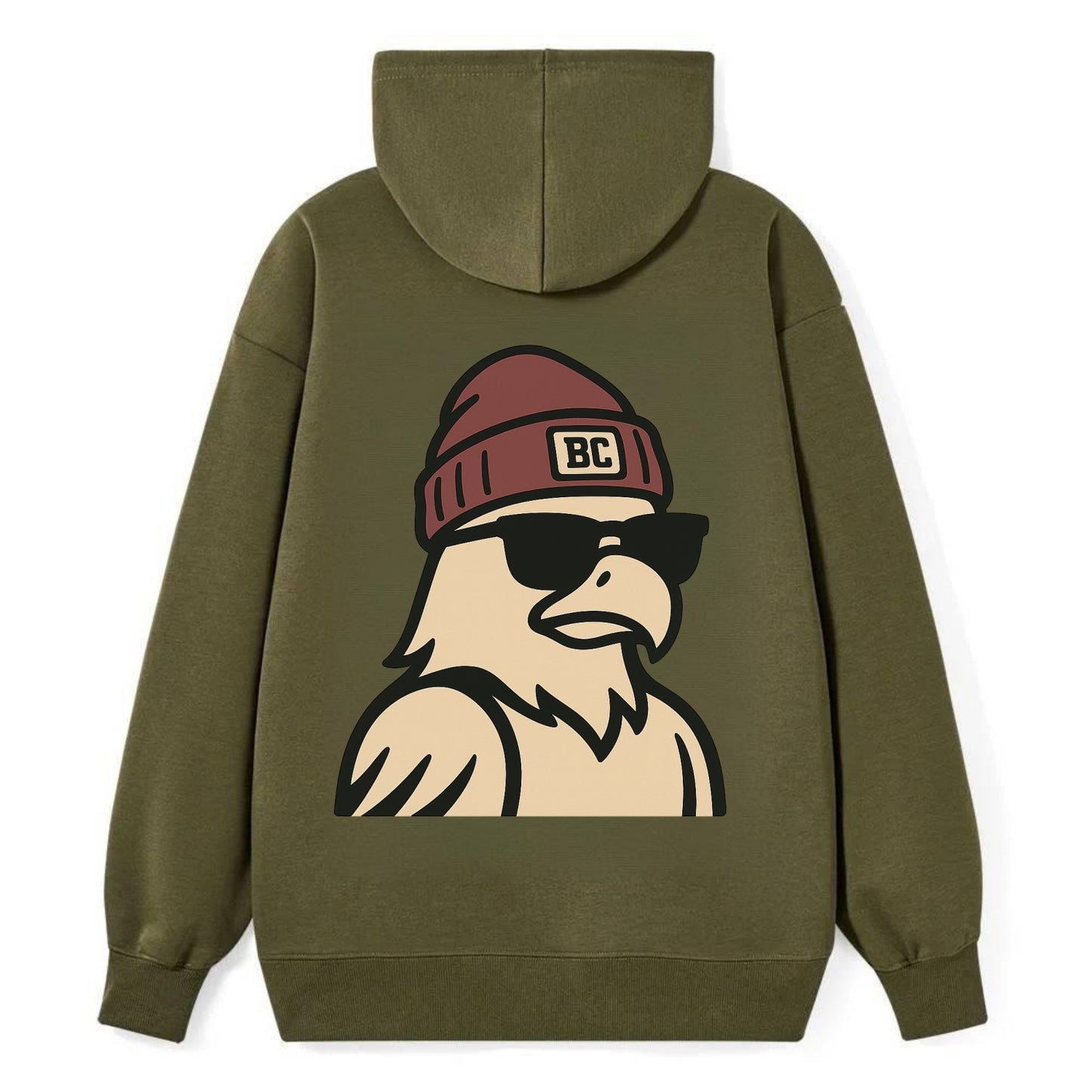 Chestnut Hill Eagle wearing Boston College beanie with BC patch - Classic Pullover Hoodie - ArmyGreen
