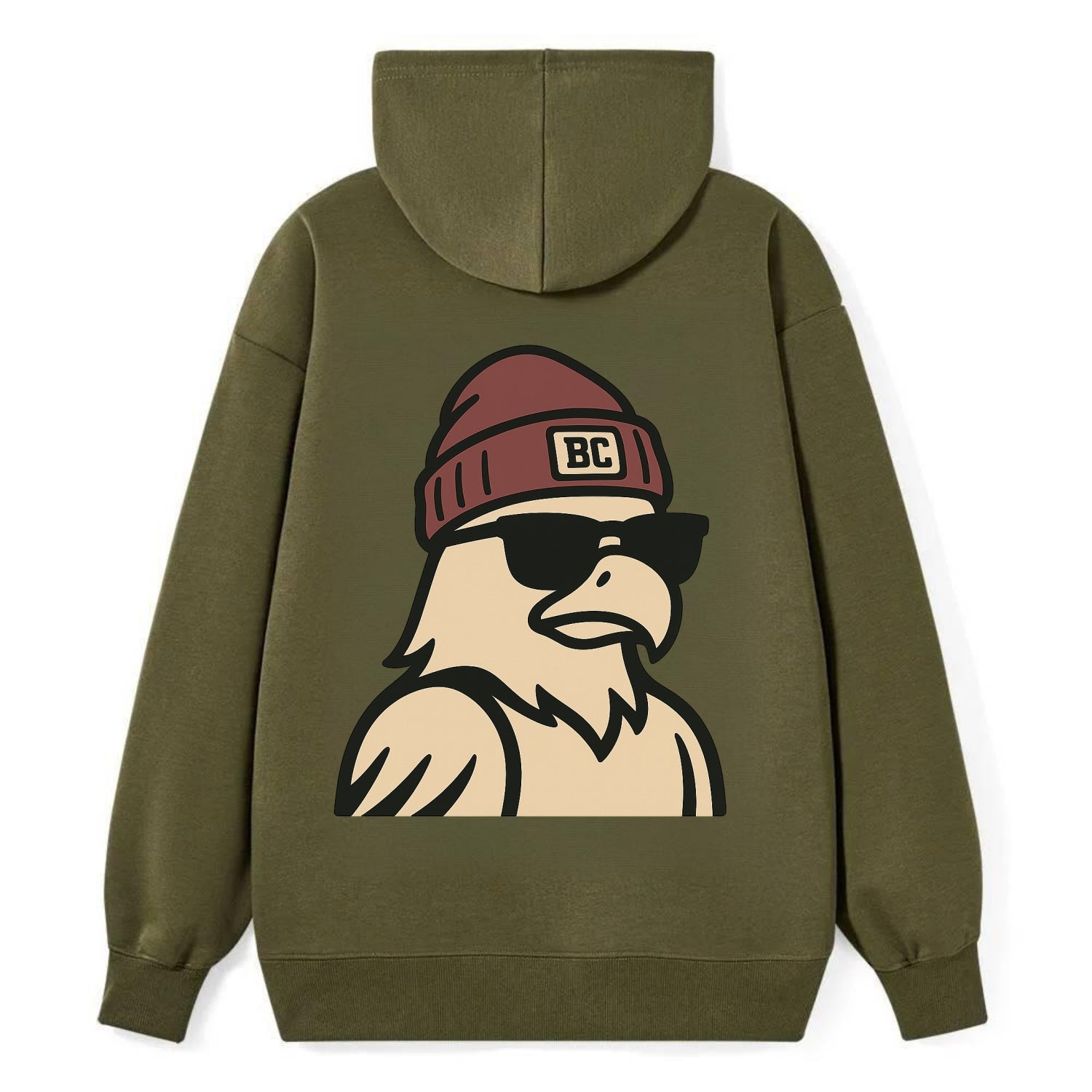 Chestnut Hill Eagle wearing Boston College beanie with BC patch - Classic Pullover Hoodie - ArmyGreen
