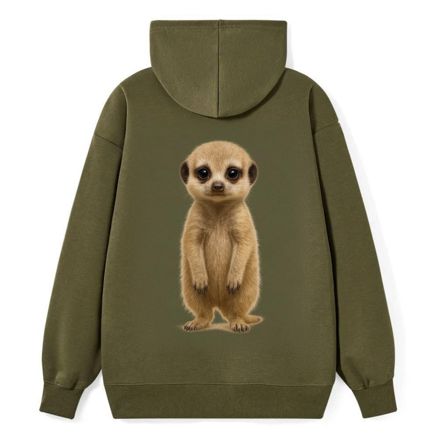 Baby Meerkat - tan fur, dark eye patches, alert stance, bright eyes, - Classic Pullover Hoodie - ArmyGreen