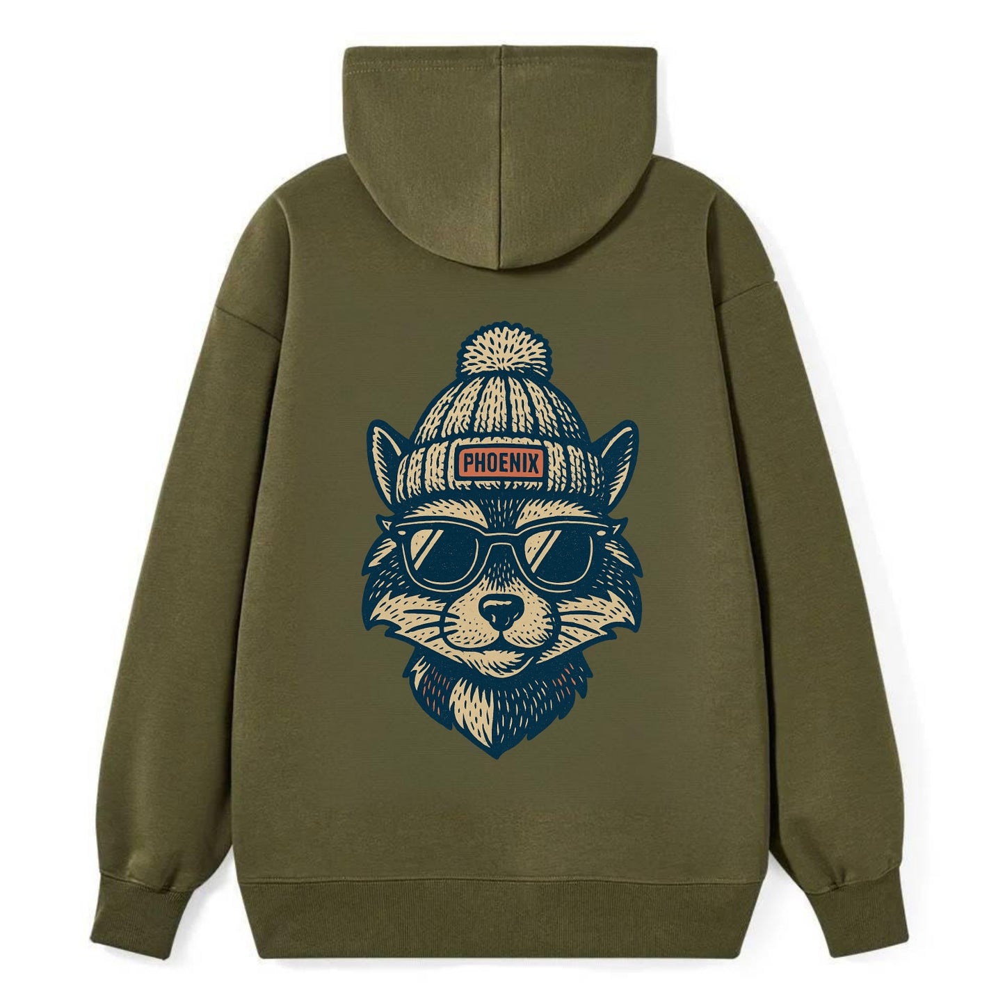 Arizona Ringtail wearing Phoenix beanie with pom pom and wayfarer - Classic Pullover Hoodie - ArmyGreen