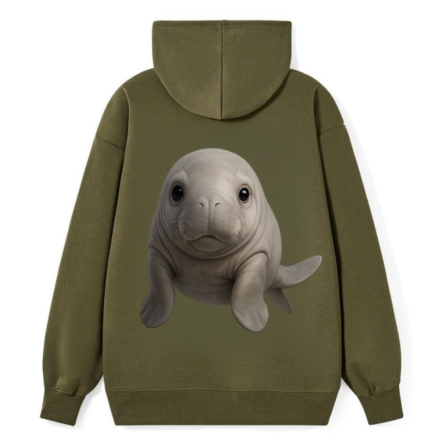 Baby Dugong - gray with paddle tail, gentle expression, whiskers, - Classic Pullover Hoodie - ArmyGreen