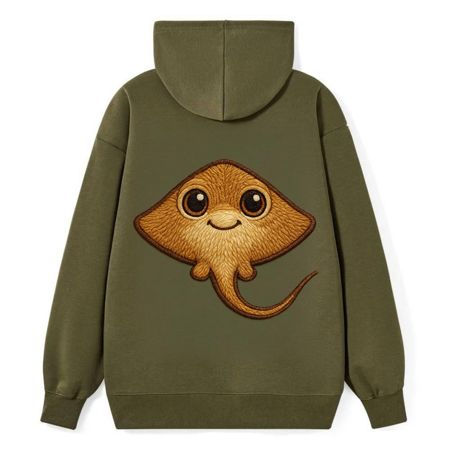 Baby Stingray - flat body, long tail, eyes on top, front-facing, friendly - Classic Pullover Hoodie - ArmyGreen