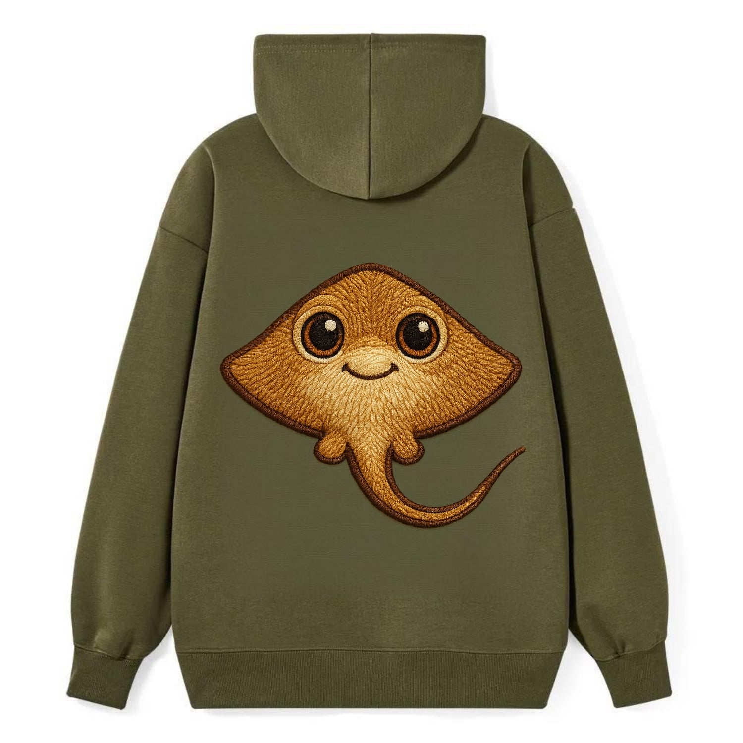 Baby Stingray - flat body, long tail, eyes on top, front-facing, friendly - Classic Pullover Hoodie - ArmyGreen