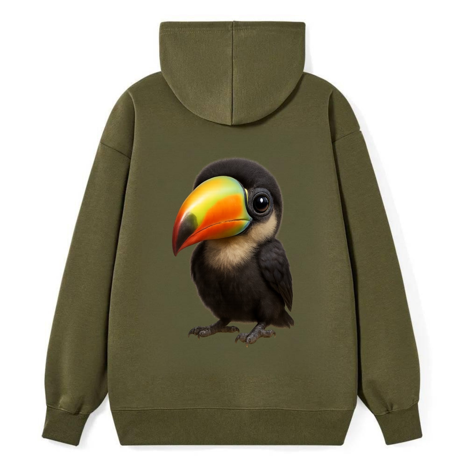Baby Toucan - oversized colorful beak, black feathers, bright eyes, - Classic Pullover Hoodie - ArmyGreen