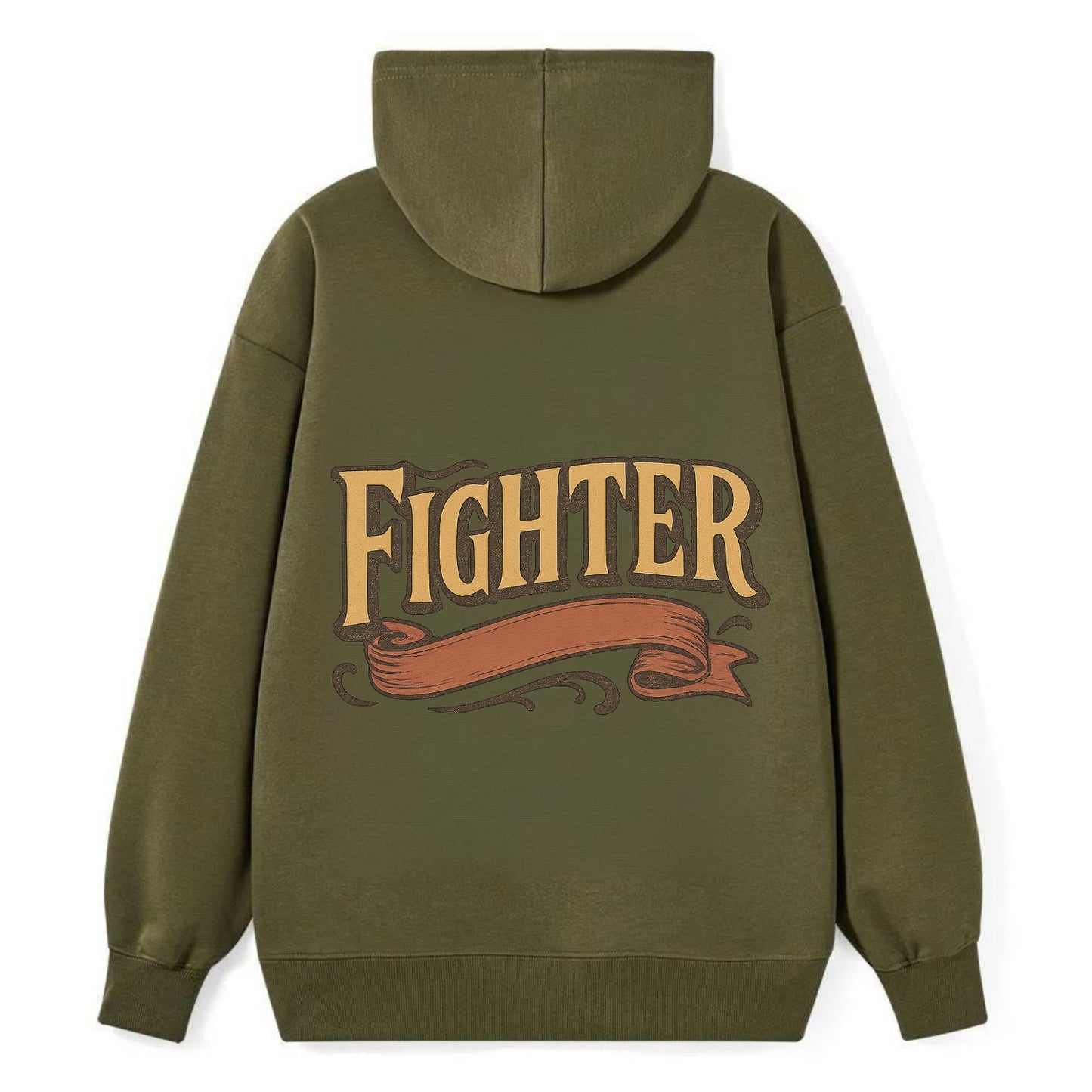 Bold typography design - "FIGHTER" - never giving up, battling on - Classic Pullover Hoodie - ArmyGreen