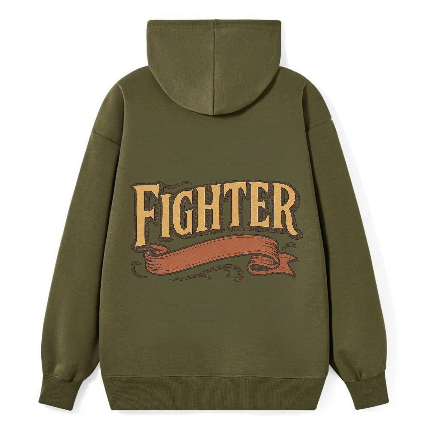 Bold typography design - "FIGHTER" - never giving up, battling on - Classic Pullover Hoodie - ArmyGreen