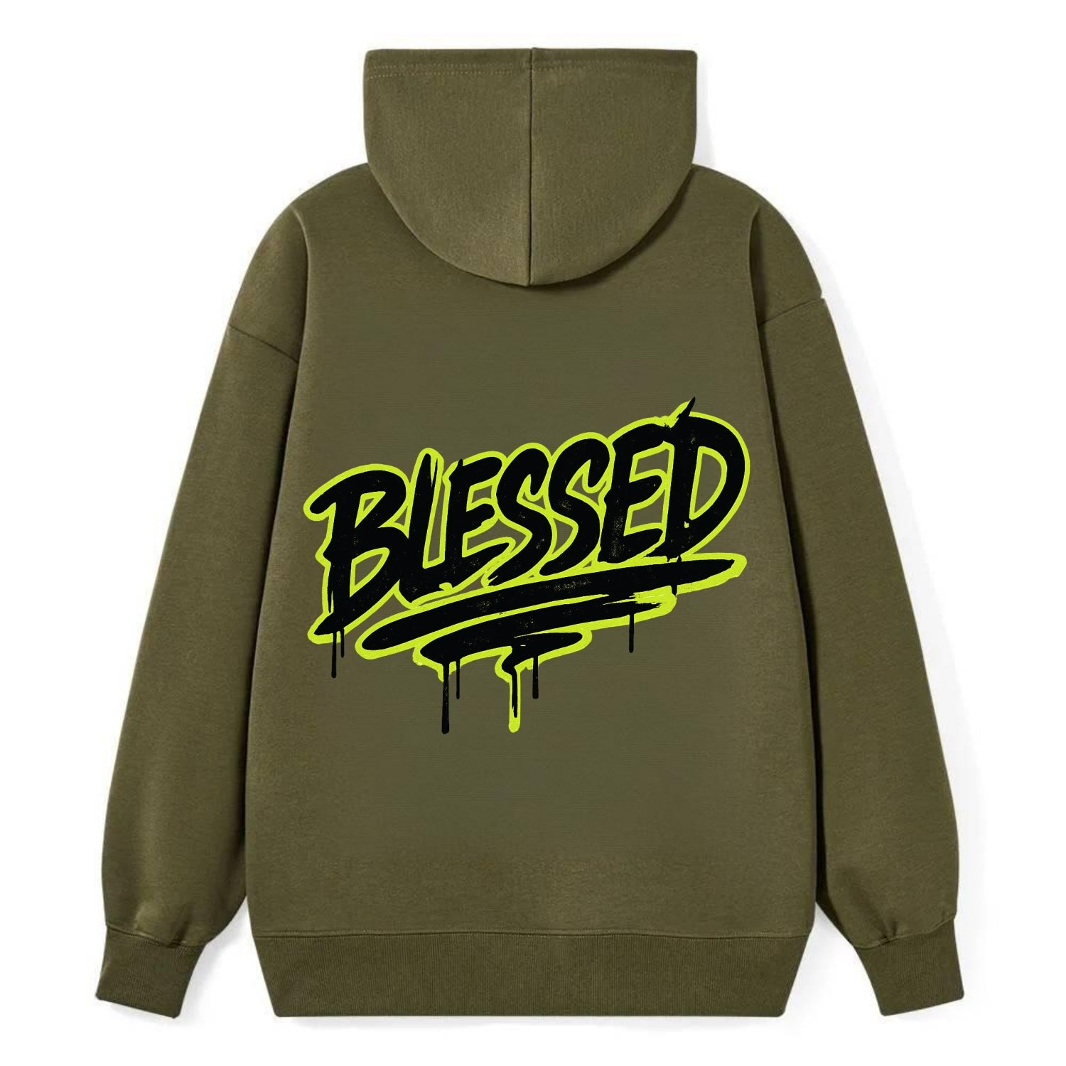 Bold typography design - "BLESSED" - recognizing good fortune, abundance - Classic Pullover Hoodie - ArmyGreen