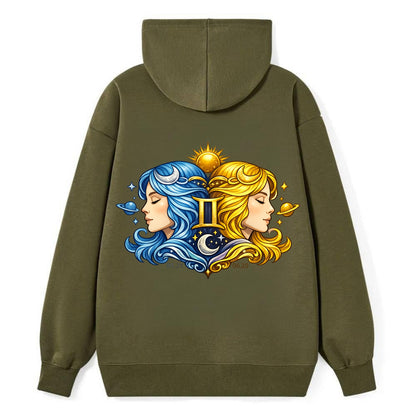 TWIN FACES | Two faces in profile mirror image | Gemini duality | - Classic Pullover Hoodie - ArmyGreen