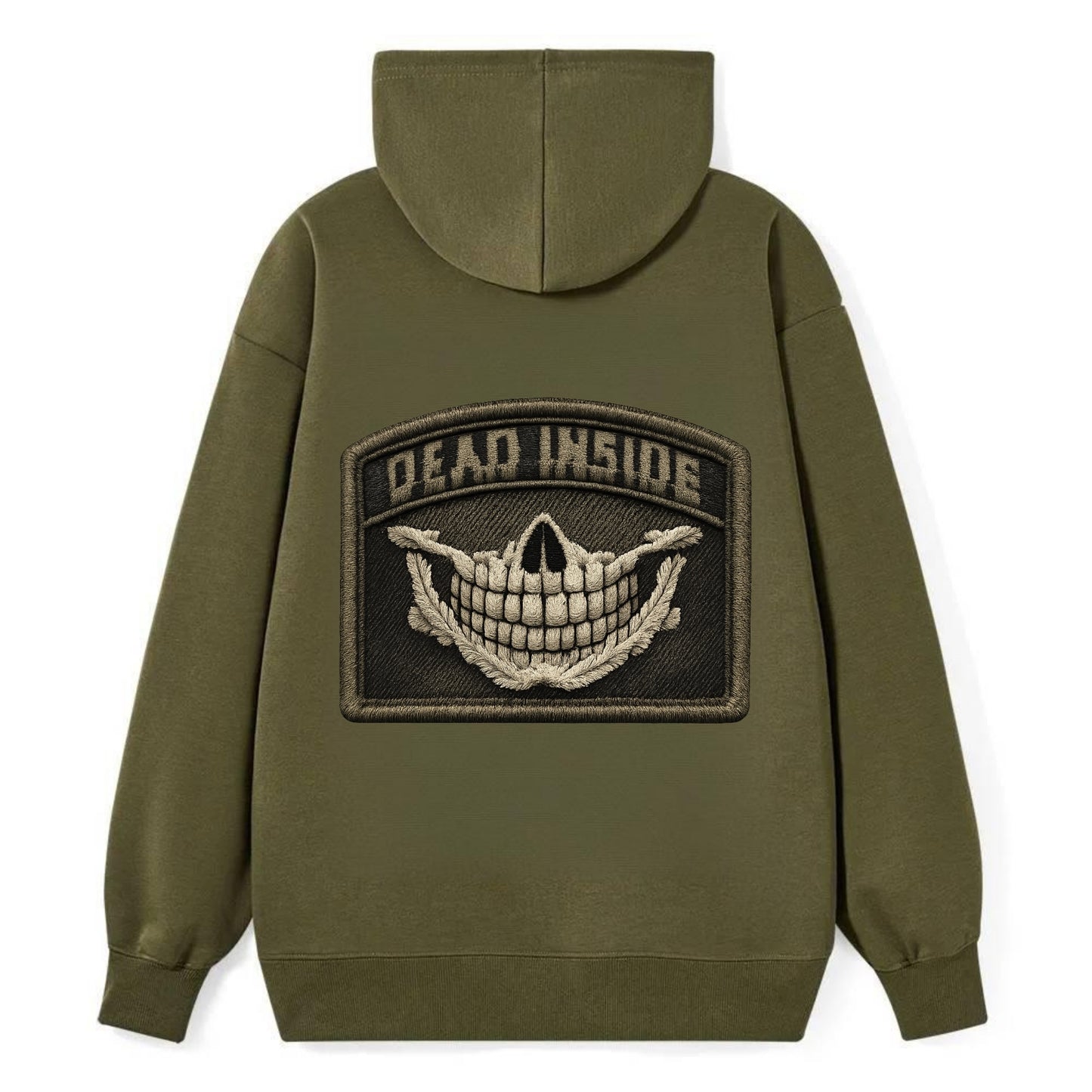 DEAD INSIDE SMILE - skeleton smile in white , dark humor - Classic Pullover Hoodie - ArmyGreen
