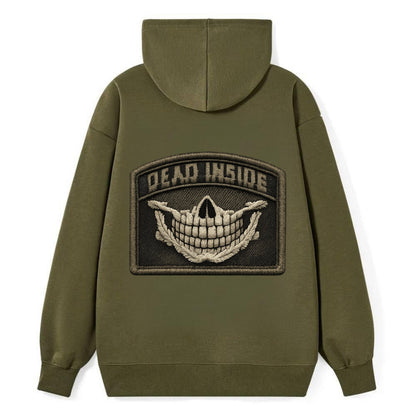 DEAD INSIDE SMILE - skeleton smile in white , dark humor - Classic Pullover Hoodie - ArmyGreen