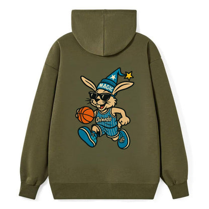 Orlando Rabbit wearing Magic blue and silver beanie with wizard hat and - Classic Pullover Hoodie - ArmyGreen