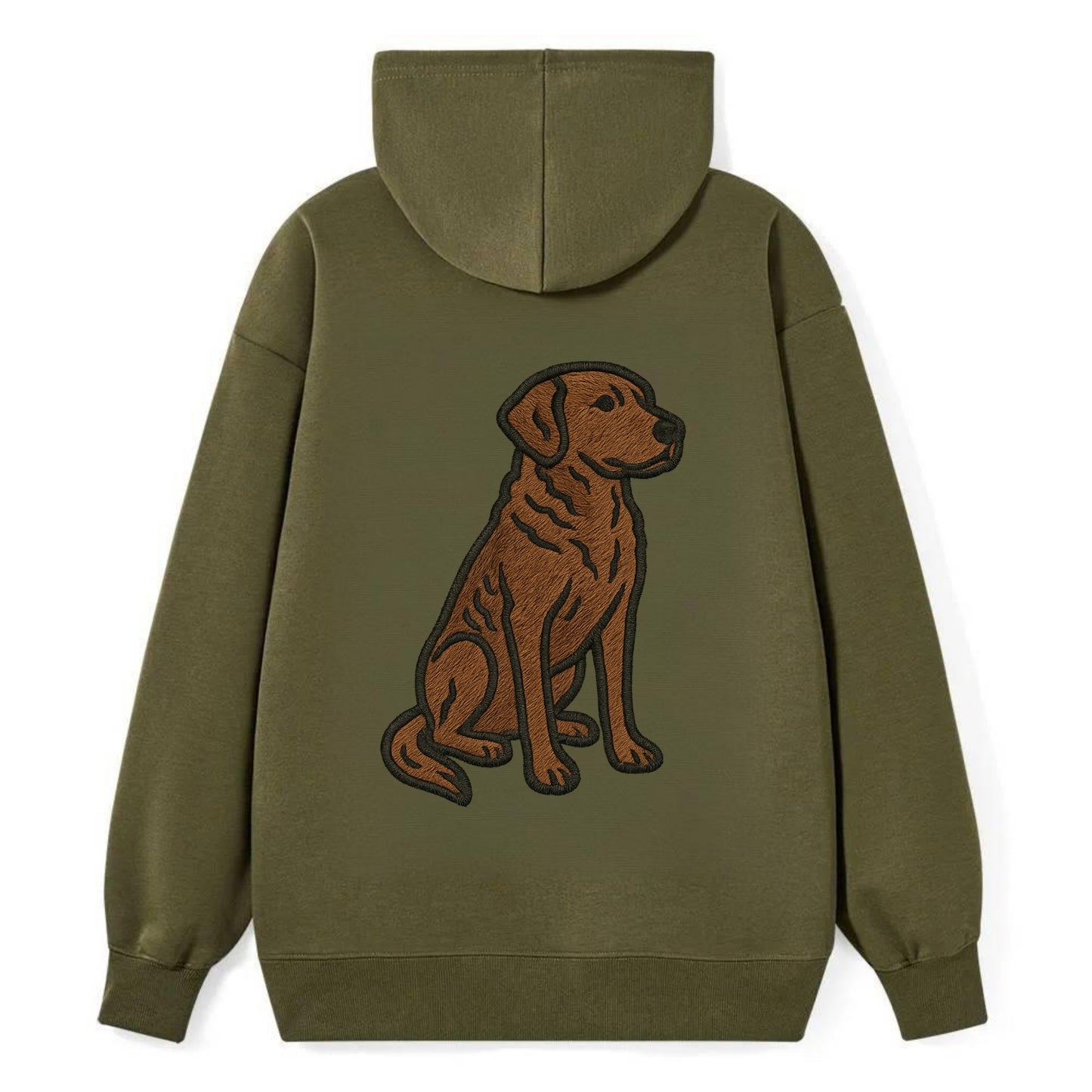 Chesapeake Bay Retriever - Brown wavy coat embroidered sitting pose - Classic Pullover Hoodie - ArmyGreen