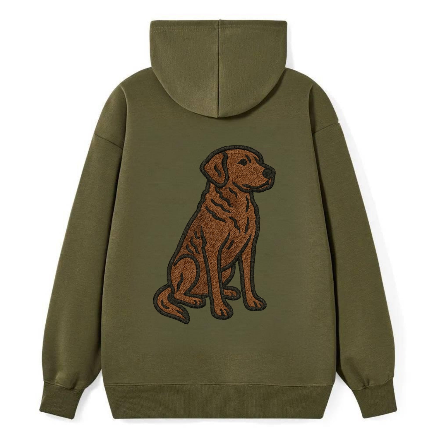 Chesapeake Bay Retriever - Brown wavy coat embroidered sitting pose - Classic Pullover Hoodie - ArmyGreen