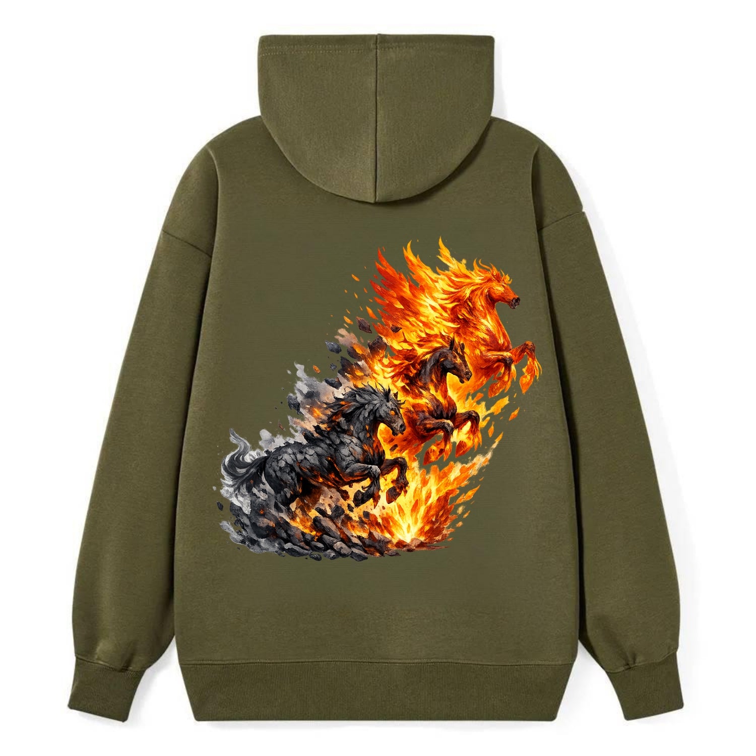 INFERNO STALLION | Horse made entirely of living flames | Blazing mane - Classic Pullover Hoodie - ArmyGreen