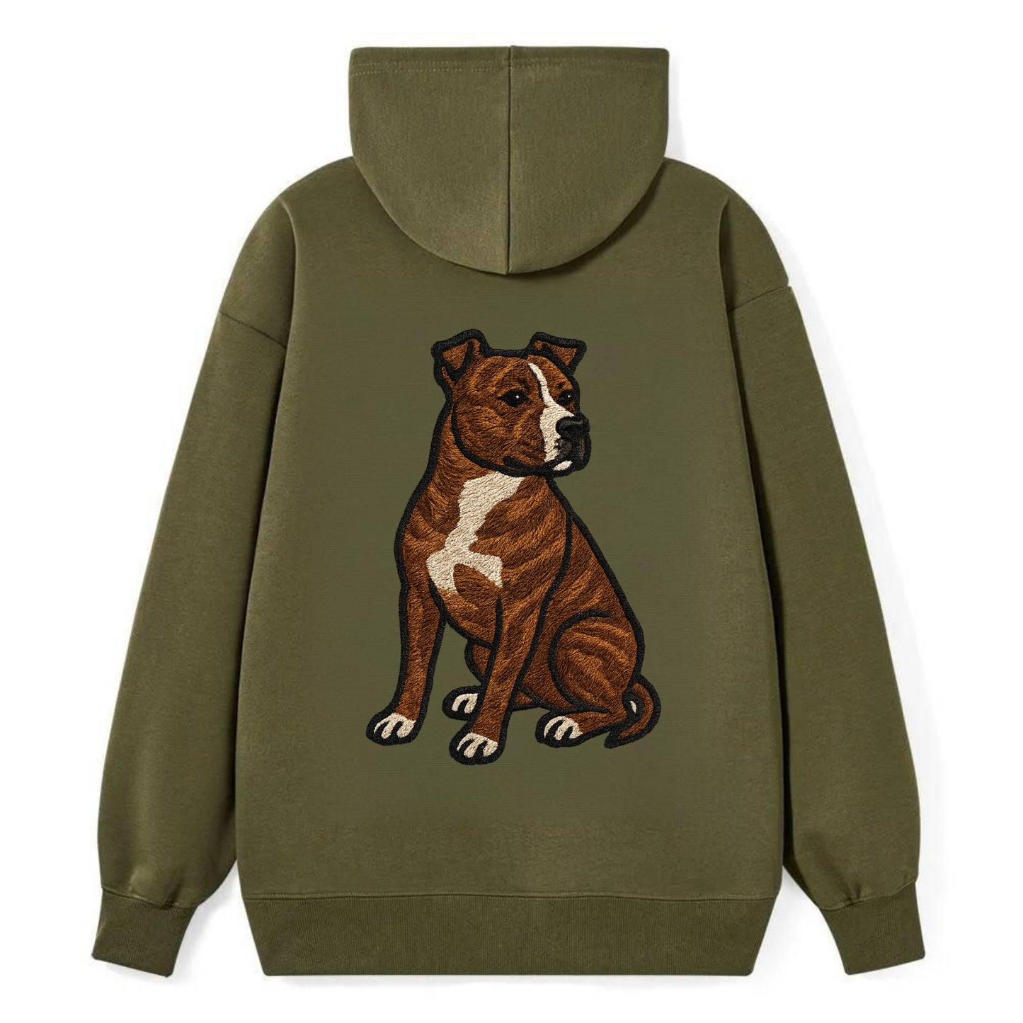 American Staffordshire Terrier - Brindle embroidered pose - Classic Pullover Hoodie - ArmyGreen