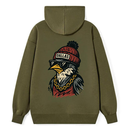 Dallas Mockingbird wearing Dallas beanie with pom pom and wayfarer - Classic Pullover Hoodie - ArmyGreen