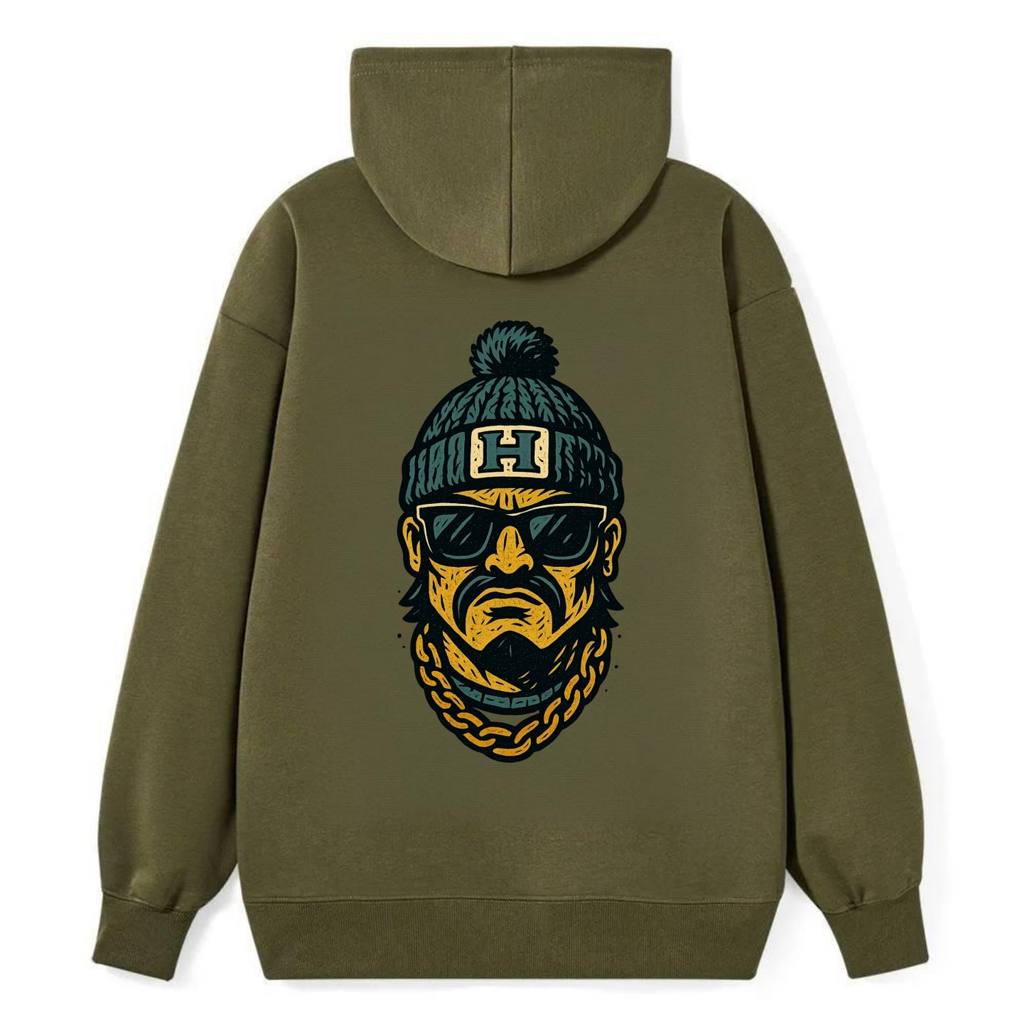 Honolulu Warrior wearing Hawaii beanie with H patch - Classic Pullover Hoodie - ArmyGreen