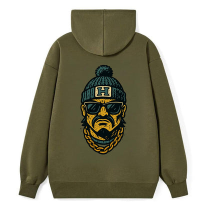 Honolulu Warrior wearing Hawaii beanie with H patch - Classic Pullover Hoodie - ArmyGreen