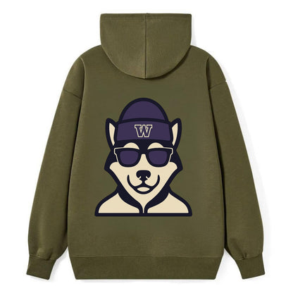 Seattle Husky wearing Washington beanie with W patch - Classic Pullover Hoodie - ArmyGreen