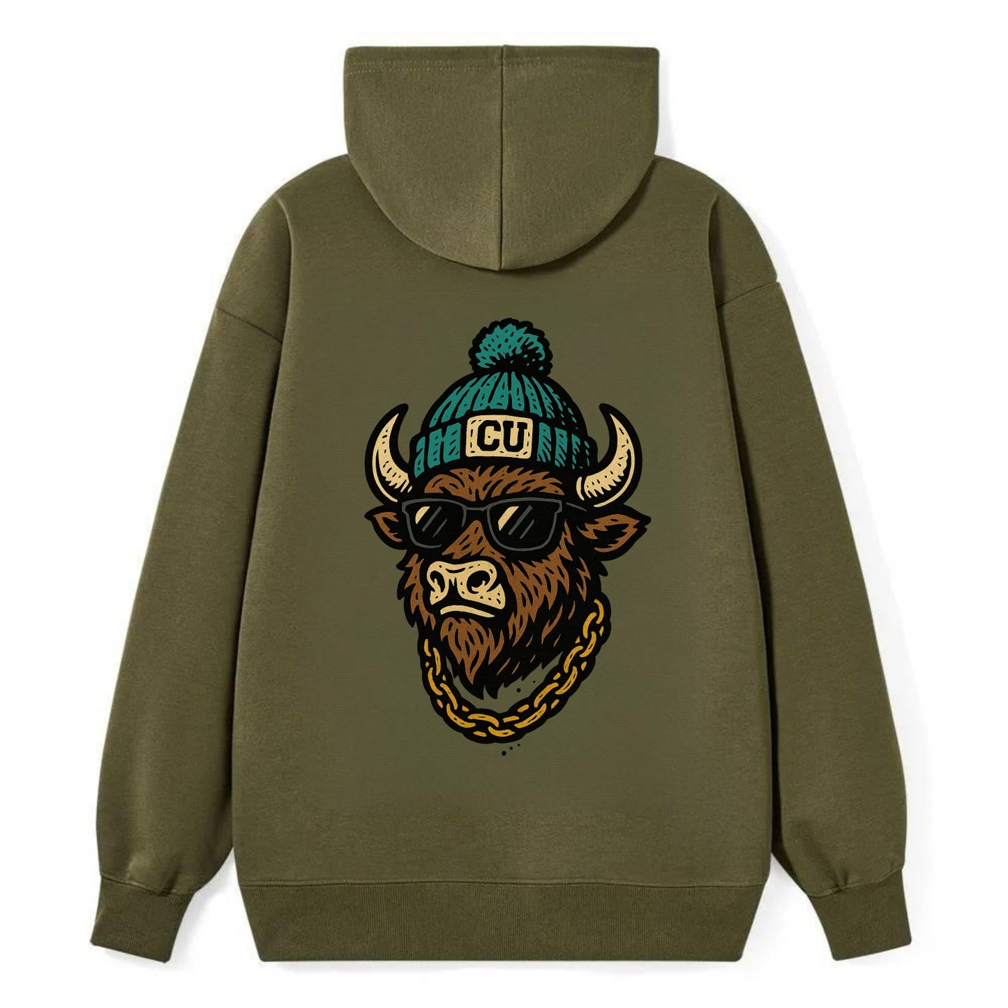 Boulder Ralphie wearing Colorado beanie with CU patch - Classic Pullover Hoodie - ArmyGreen