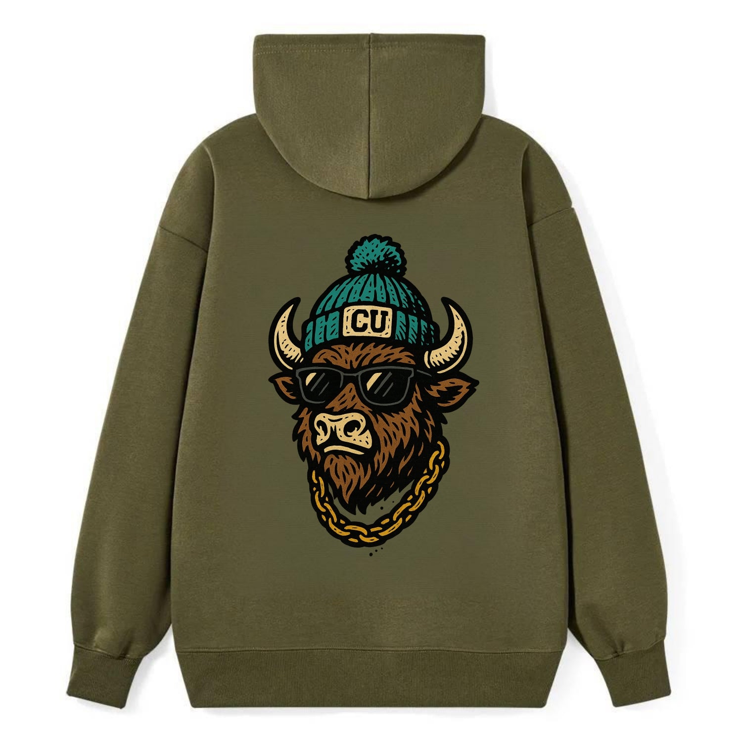 Boulder Ralphie wearing Colorado beanie with CU patch - Classic Pullover Hoodie - ArmyGreen