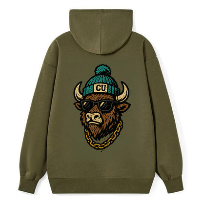 Boulder Ralphie wearing Colorado beanie with CU patch - Classic Pullover Hoodie - ArmyGreen