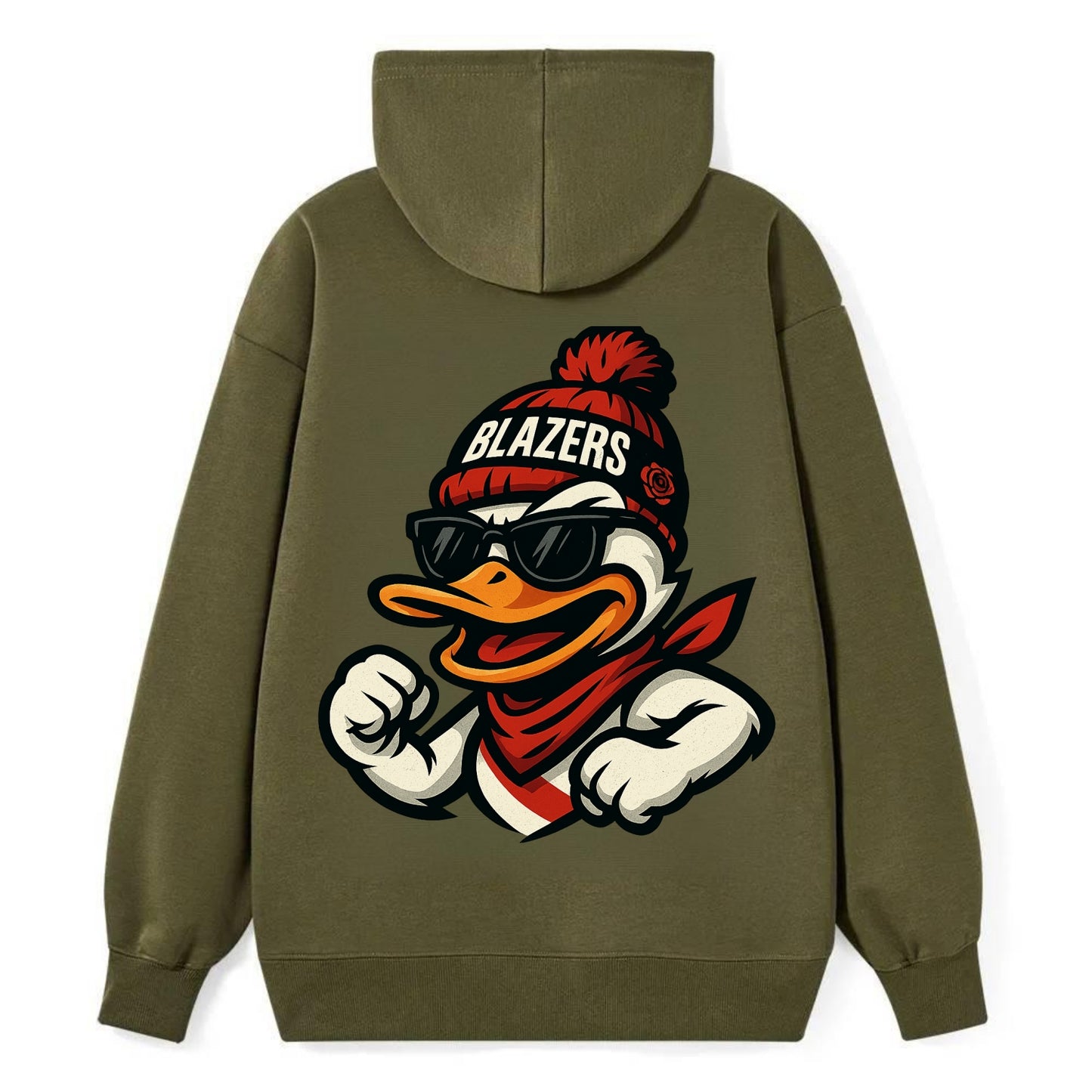 Oregon Duck wearing Trail Blazers beanie with rose patch and wayfarer - Classic Pullover Hoodie - ArmyGreen