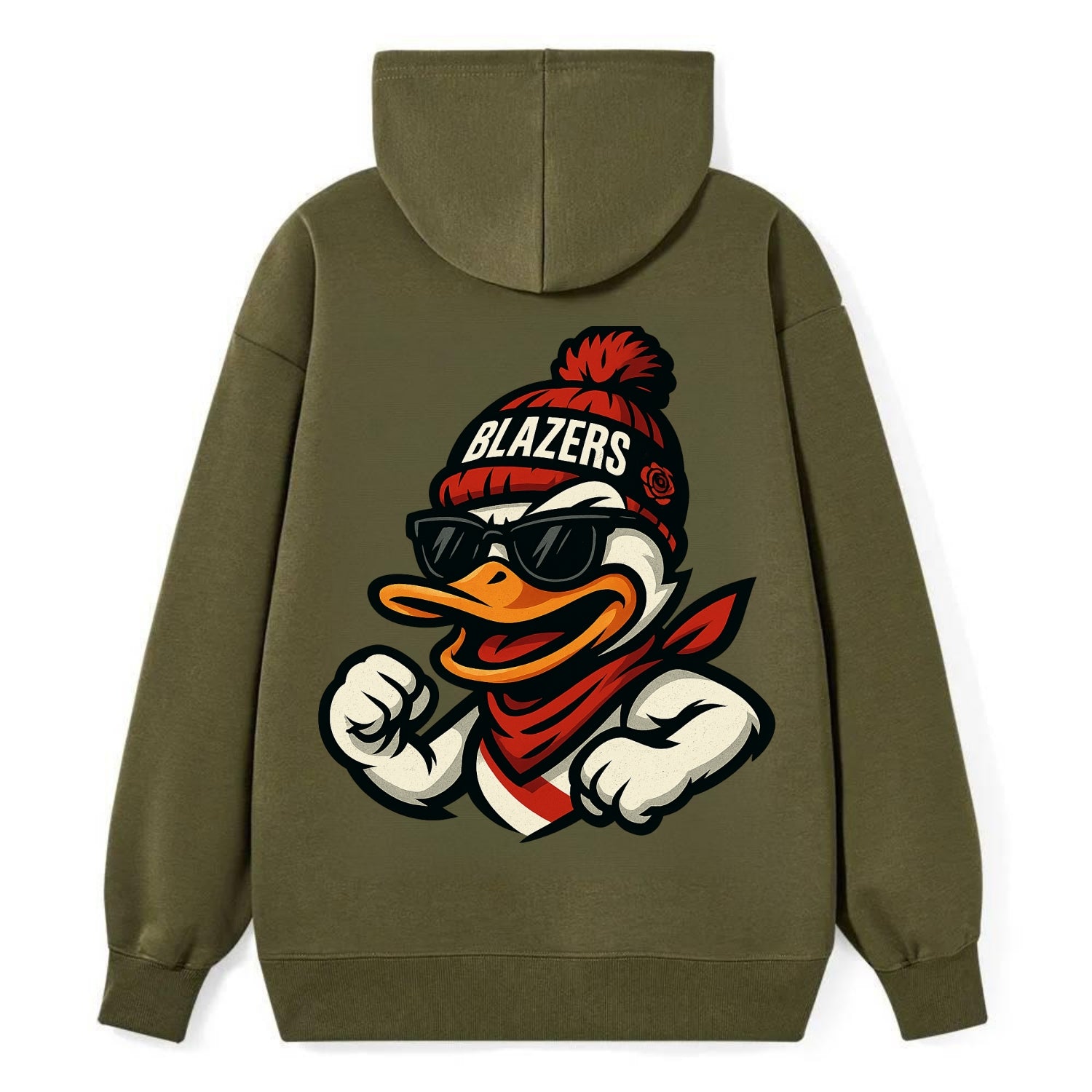 Oregon Duck wearing Trail Blazers beanie with rose patch and wayfarer - Classic Pullover Hoodie - ArmyGreen