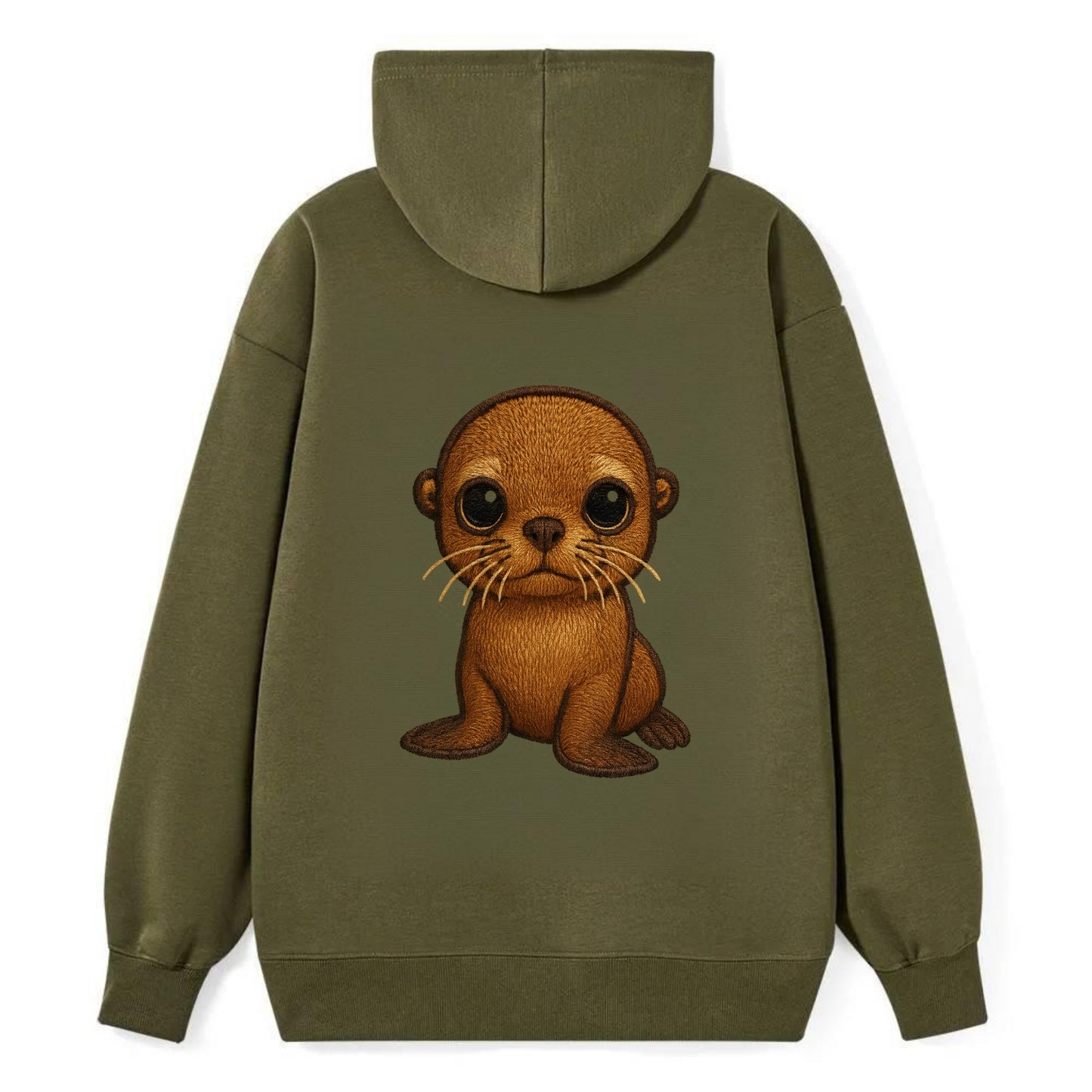 Baby California Sea Lion - golden brown, large expressive eyes, whiskers, - Classic Pullover Hoodie - ArmyGreen