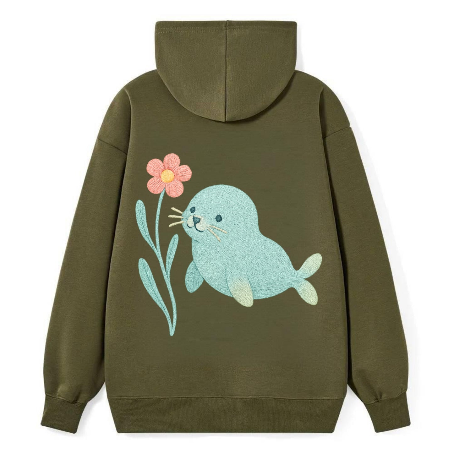 Mint Seal Pup - Classic Pullover Hoodie - ArmyGreen