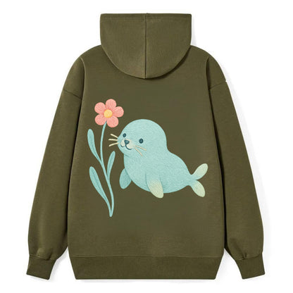 Mint Seal Pup - Classic Pullover Hoodie - ArmyGreen
