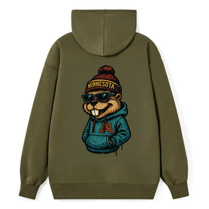 Minneapolis Gopher wearing Minnesota beanie with M patch - Classic Pullover Hoodie - ArmyGreen