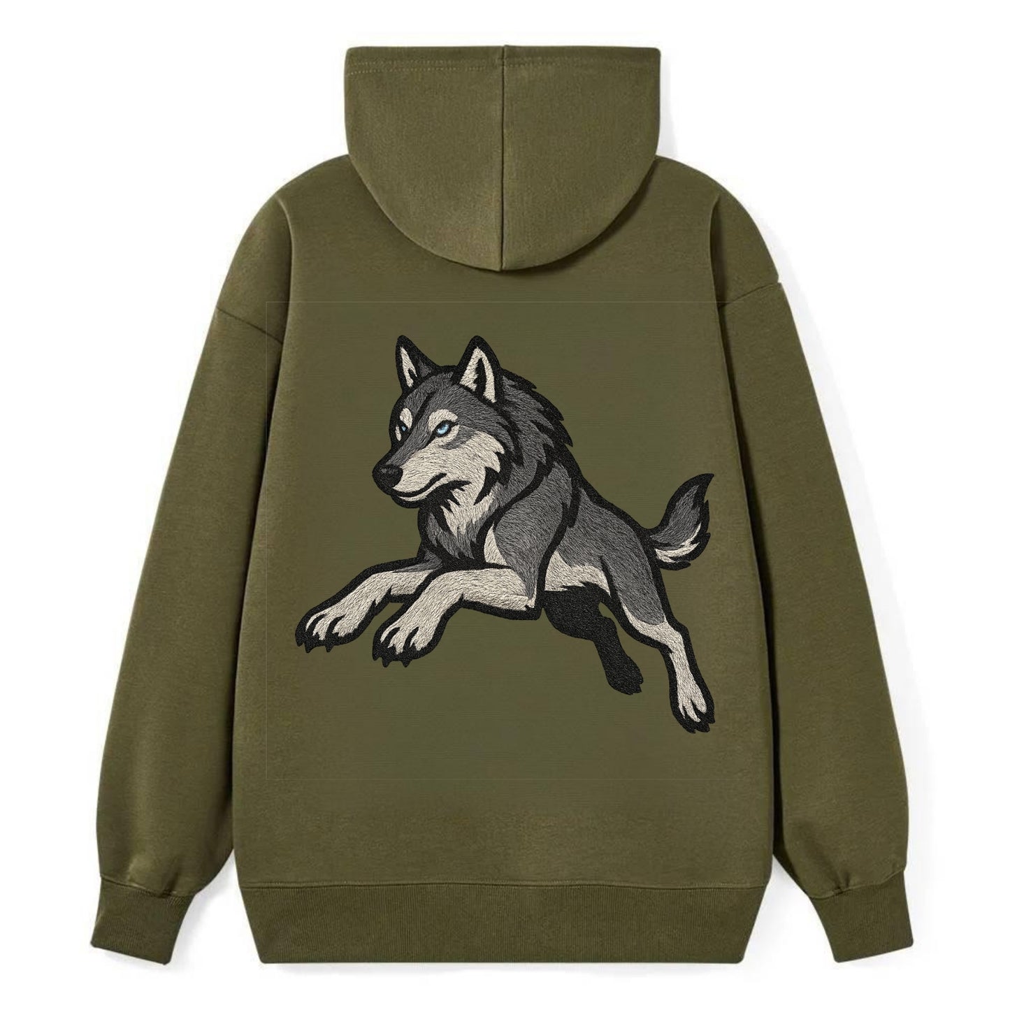 Wolf Leaping Action  - Classic Pullover Hoodie - ArmyGreen
