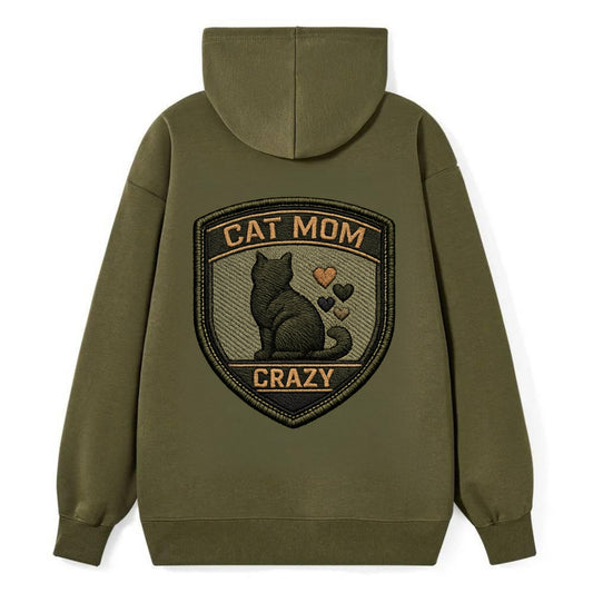 CAT MOM CRAZY - cat silhouette with hearts in purple , cat lady - Classic Pullover Hoodie - ArmyGreen