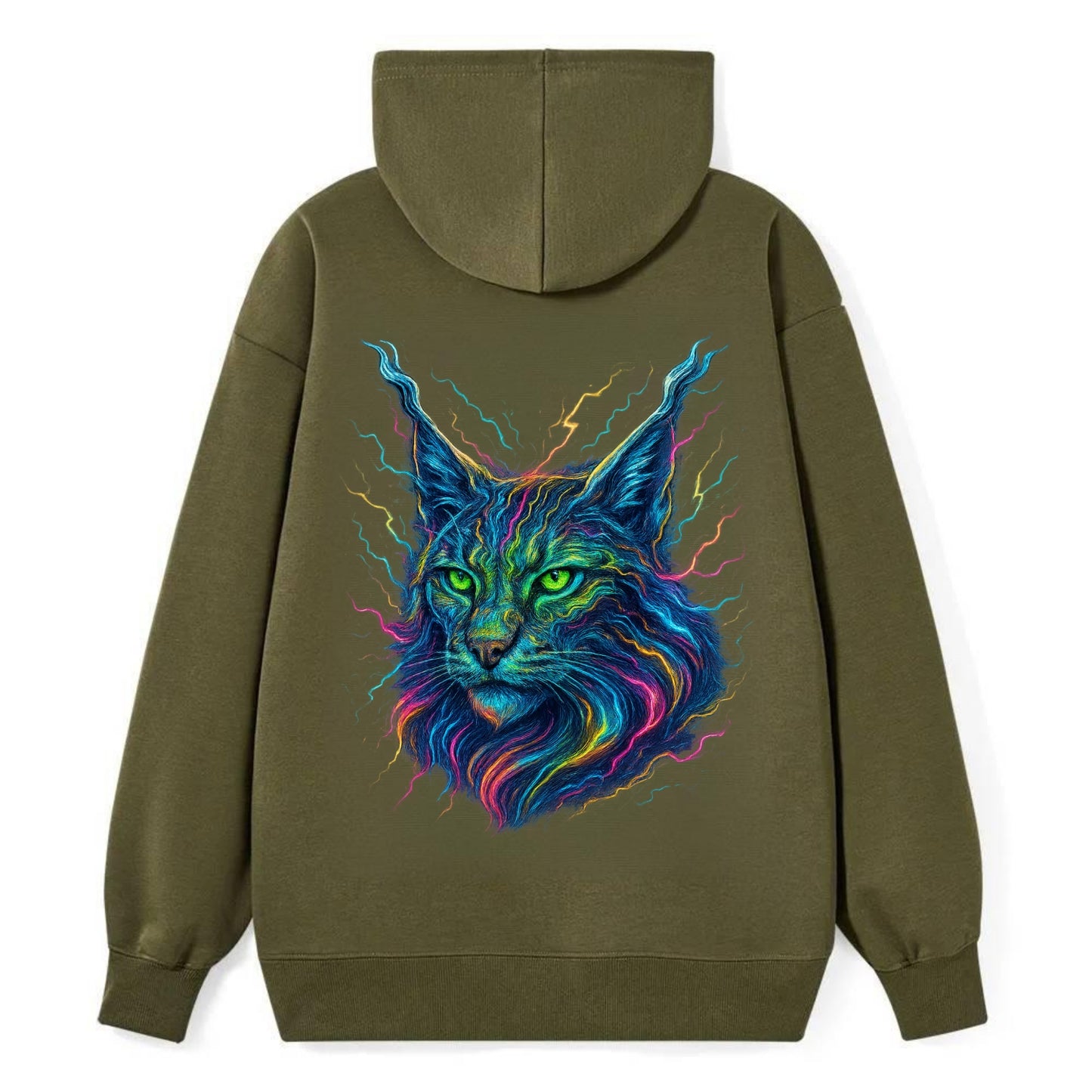Wild lynx with ear tufts transforming into liquid mercury flows, silver - Classic Pullover Hoodie - ArmyGreen