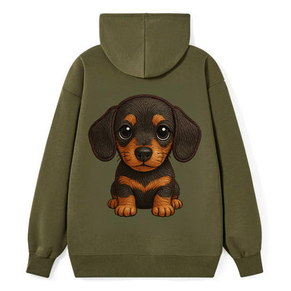 Baby Dachshund Puppy - long body, short legs, floppy ears, curious eyes, - Classic Pullover Hoodie - ArmyGreen