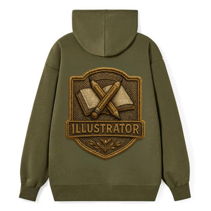 Pencils and sketchbook - illustrator badge - Classic Pullover Hoodie - ArmyGreen