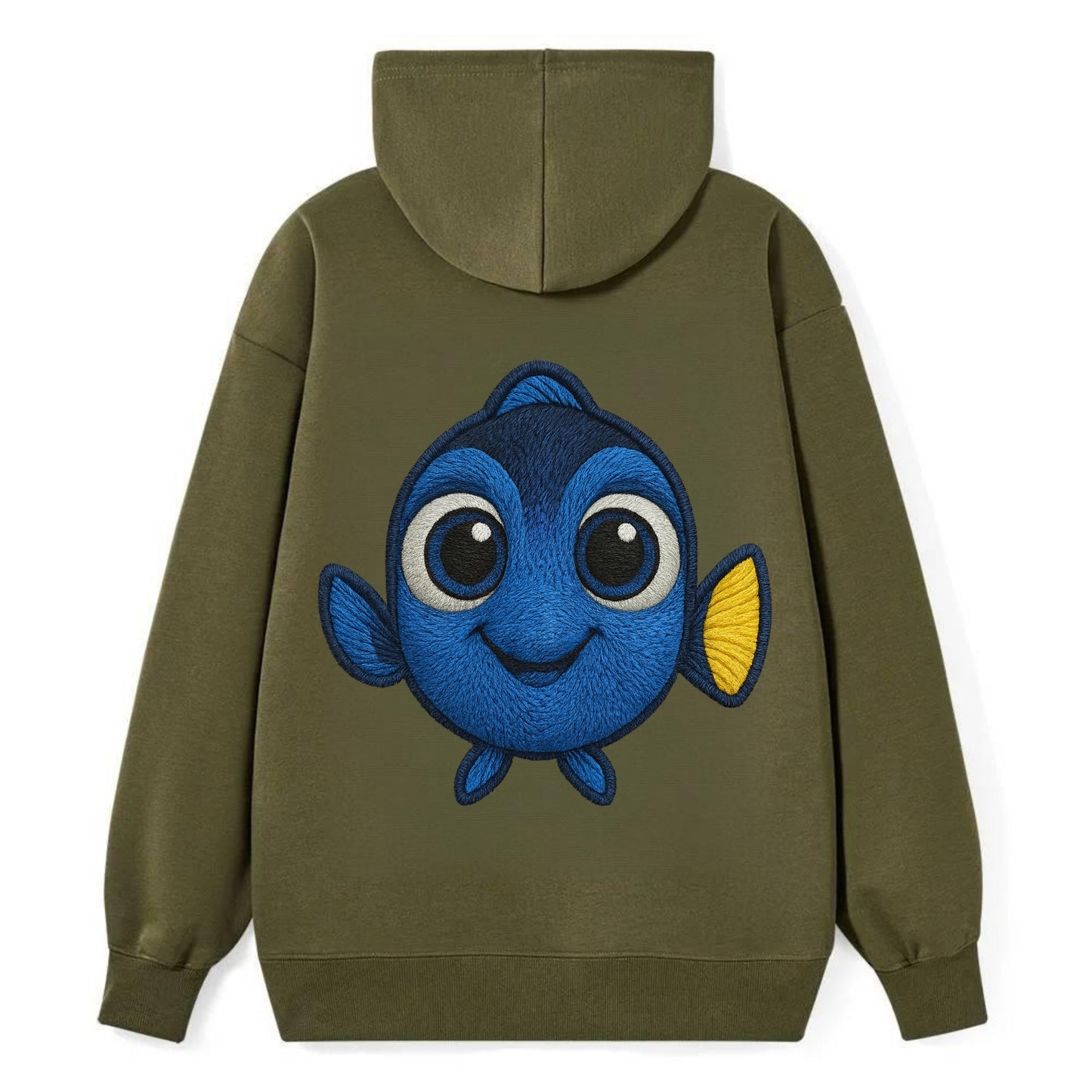 Baby Blue Tang - bright blue with yellow tail, big eyes, front-facing, - Classic Pullover Hoodie - ArmyGreen