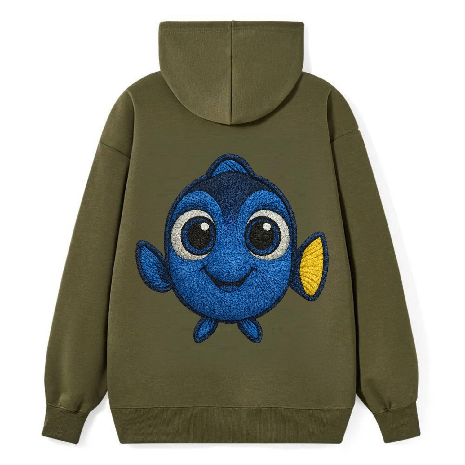 Baby Blue Tang - bright blue with yellow tail, big eyes, front-facing, - Classic Pullover Hoodie - ArmyGreen