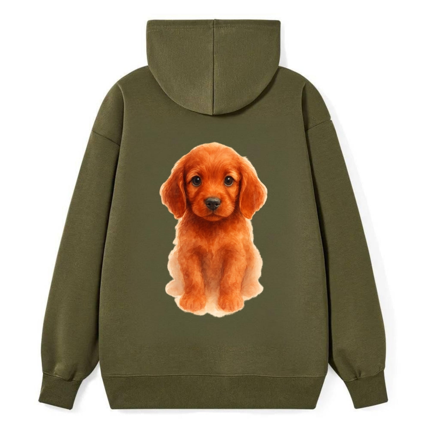 Baby Irish Setter Puppy - mahogany red coat, feathered ears, friendly - Classic Pullover Hoodie - ArmyGreen