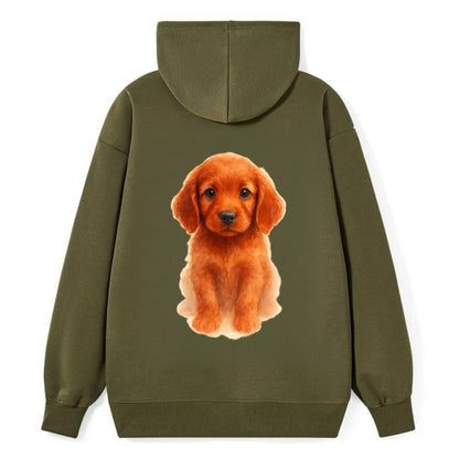 Baby Irish Setter Puppy - mahogany red coat, feathered ears, friendly - Classic Pullover Hoodie - ArmyGreen
