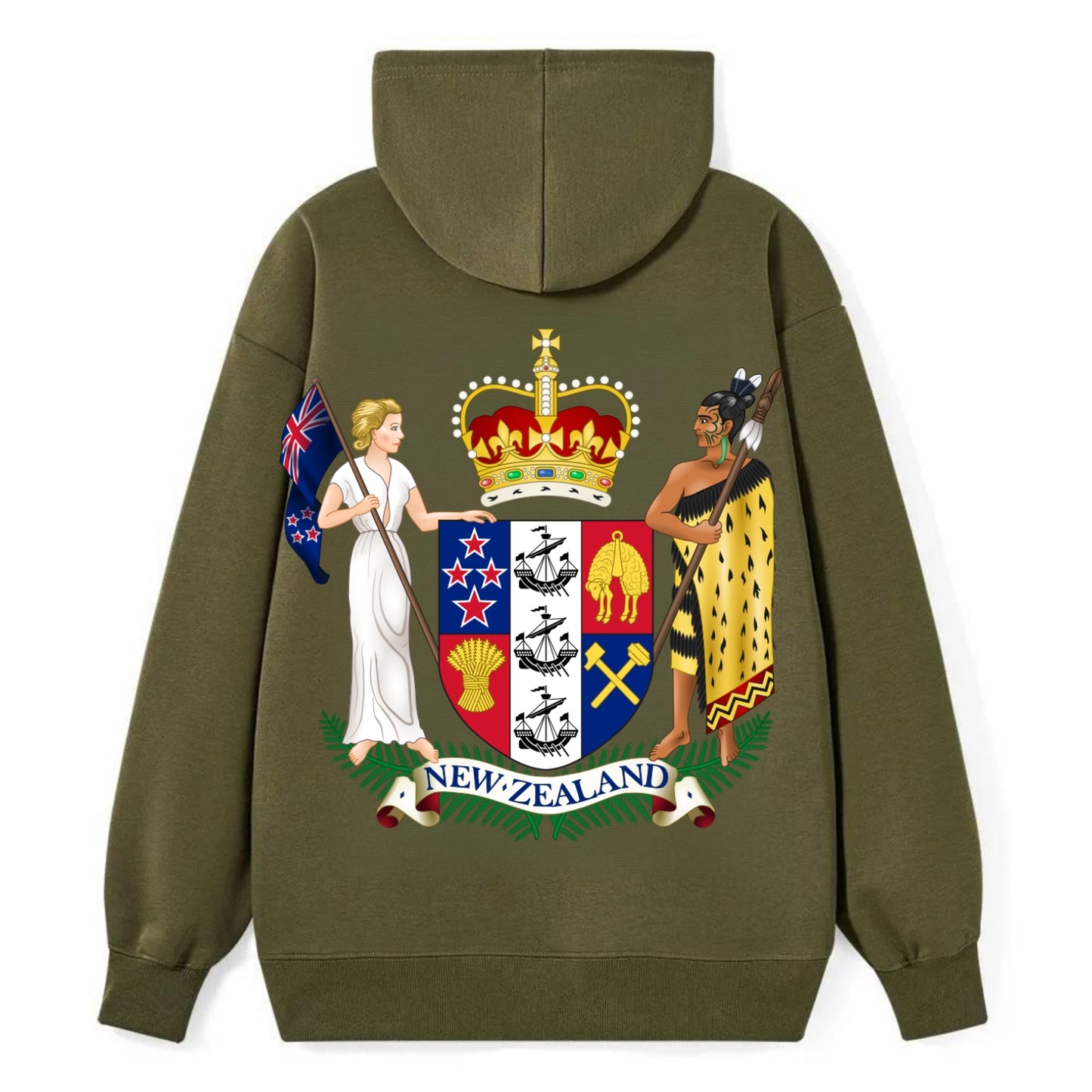 Coat Of Arms Of New Zealand - Classic Pullover Hoodie - ArmyGreen