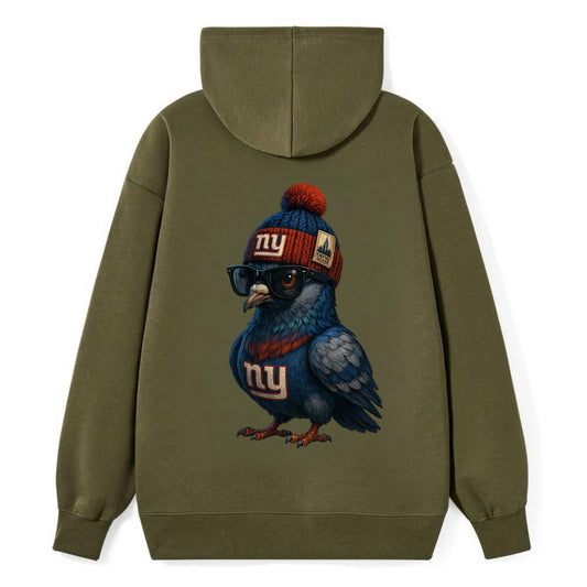 Manhattan Pigeon wearing Giants beanie with Empire State patch and - Classic Pullover Hoodie - ArmyGreen